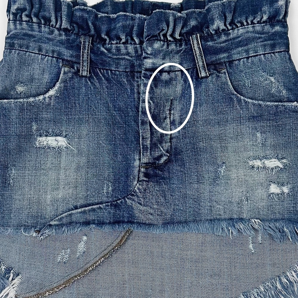 One Teaspoon Le Cult Mini Skirt Size 26 Blue Denim Distressed Paperbag - Picture 3 of 5